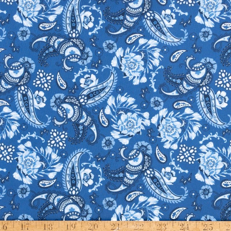 true fabrics sunshine blooms floral paisley blue2